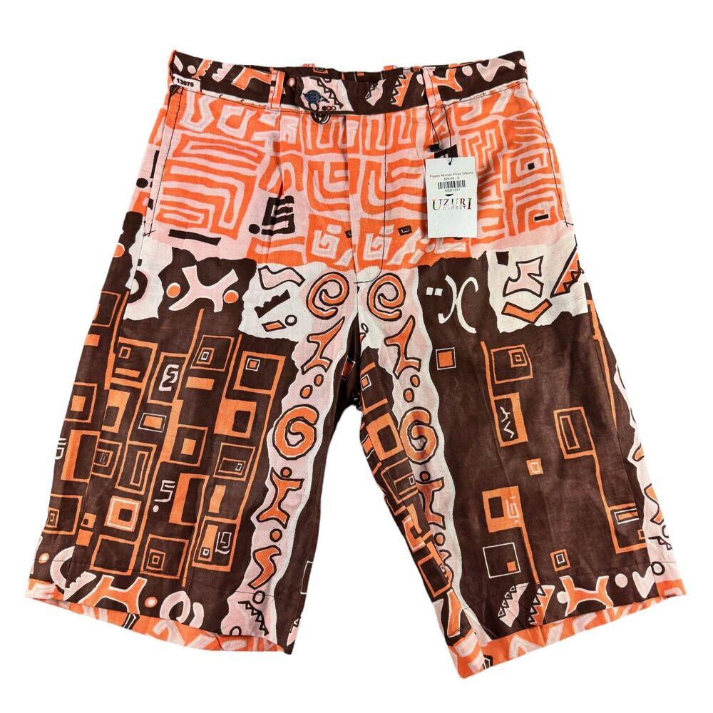 Uzuri Closet Shorts Mens Small Orange Faven African Print Abstract Geometric NWT